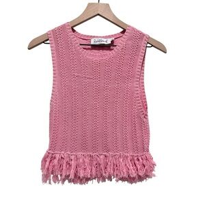Rachel Antonoff Pink Fringe Knit Top Pima Cotton Sleeveless Sweater Vest M/L